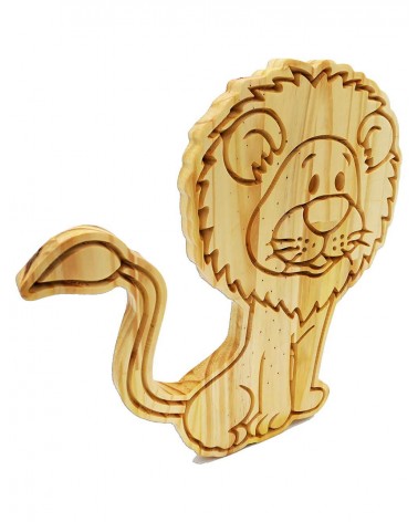 Pour votre enfant, une très jolie figurine de lion rigolo en bois massif !
