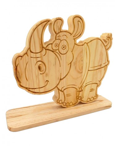 Pour votre enfant, une très jolie figurine de rhinocéros rigolo en bois massif !