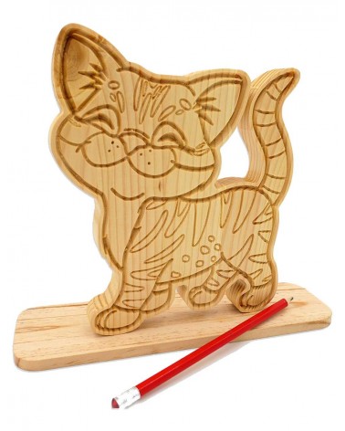 Pour votre enfant, une très jolie figurine de chat rigolo en bois massif !