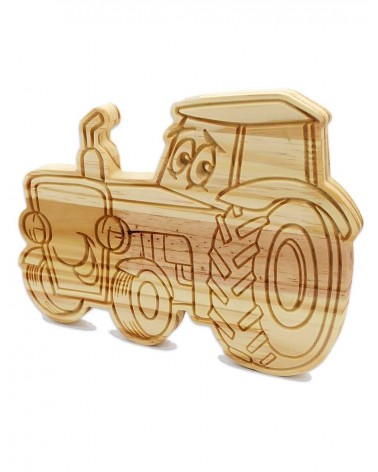 Pour votre enfant, une très jolie figurine de tracteur rigolo en bois massif !