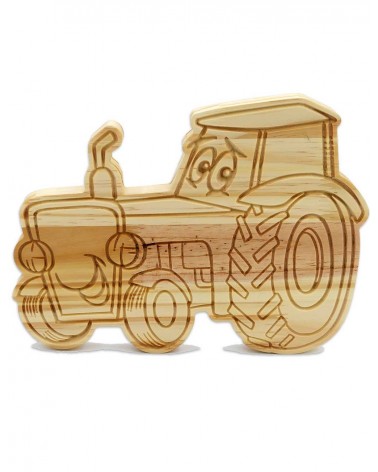 Pour votre enfant, une très jolie figurine de tracteur rigolo en bois massif !