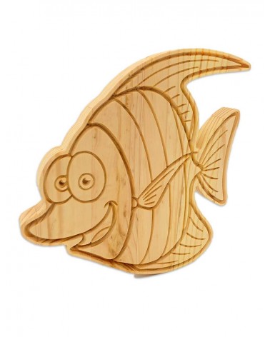 Pour votre enfant, une très jolie figurine de poisson lune rigolo en bois massif !