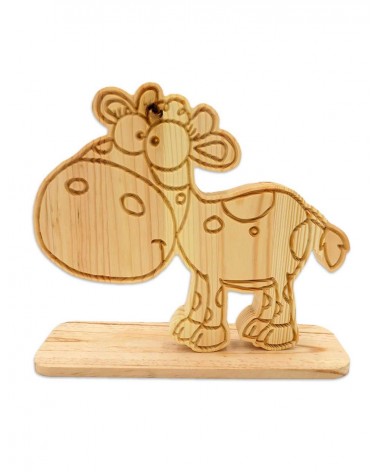 Pour votre enfant, une très jolie figurine de vache rigolote en bois massif !