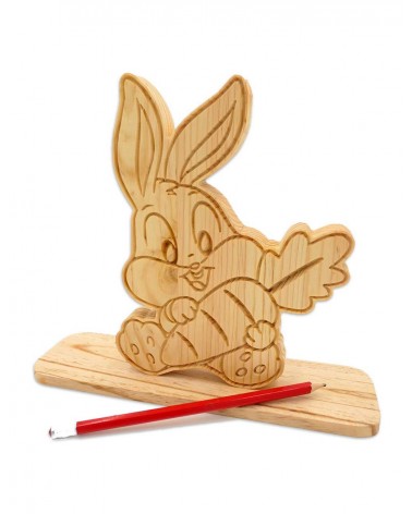 Pour votre enfant, une très jolie figurine de lapin rigolo en bois massif !
