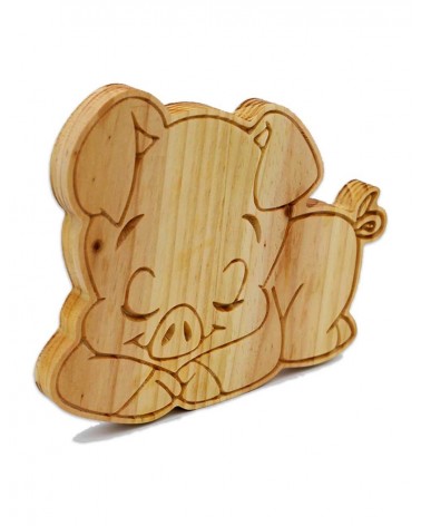 Pour votre enfant, une très jolie figurine de cochon rigolo en bois massif !